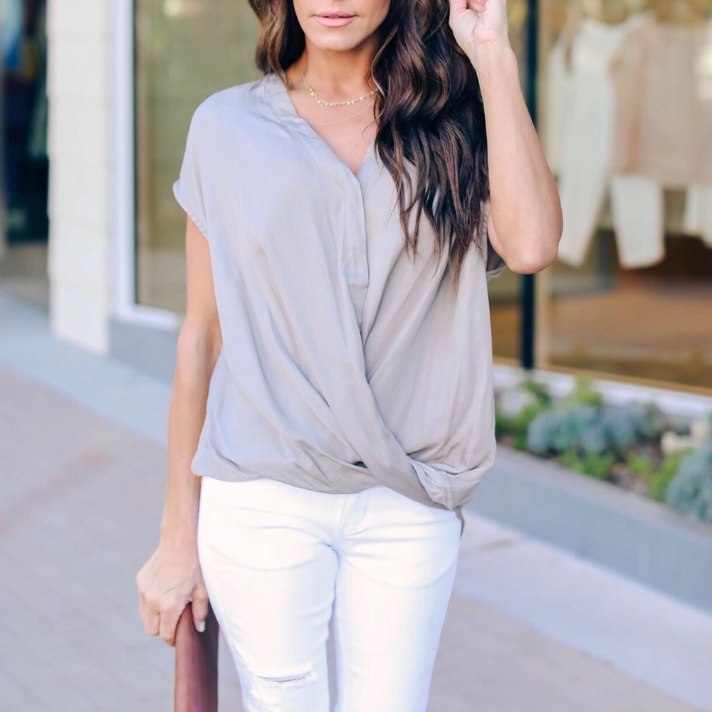 Taupe Rolled Hem Blouse